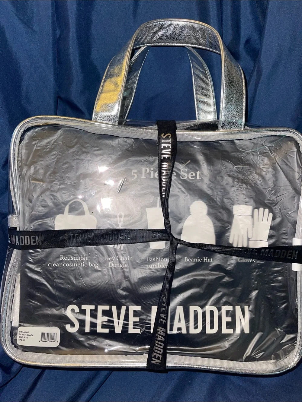 Steve Madden 5 Piece Set - Cosmetic Bag, Key Chain, Tumbler, Hat & Gloves